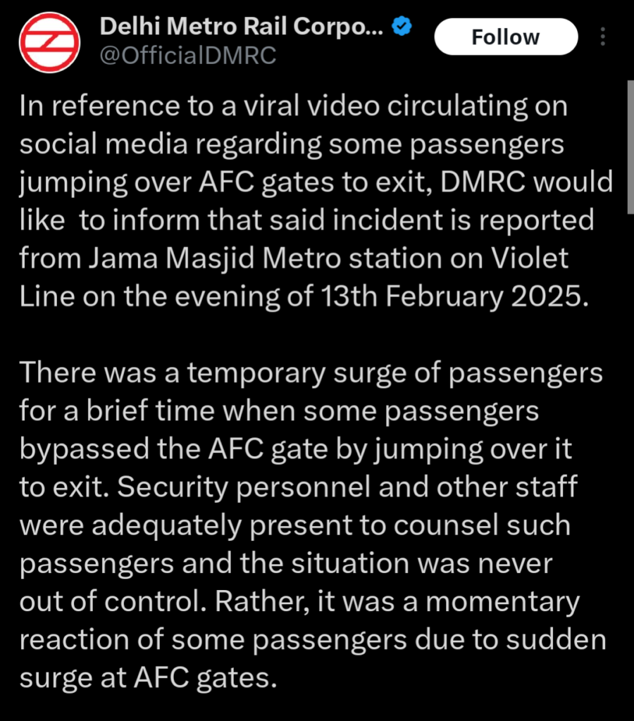 Delhi Metro DMRC X post